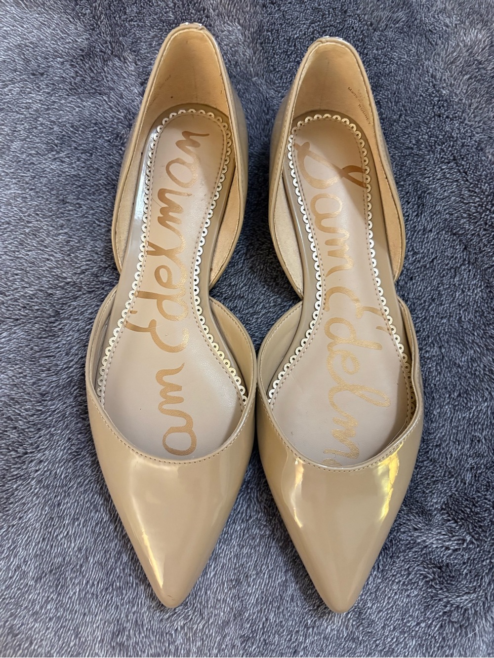 Sam Edelman Rodney Nude Beige Patent Leather Pointed D'Orsay Flats Sz 5